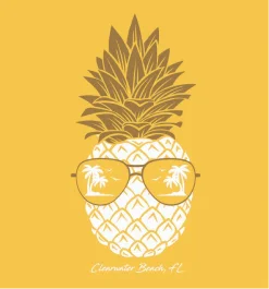 Illustration of pineapple wearing sunglasses on yellow background