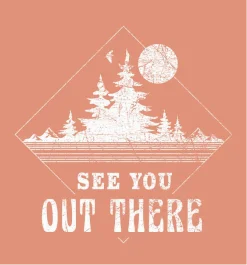 Minimal forest landscape with trees and moonand text See you out there