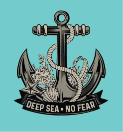 Anchor illustration with rope and text Deep Sea No Fear